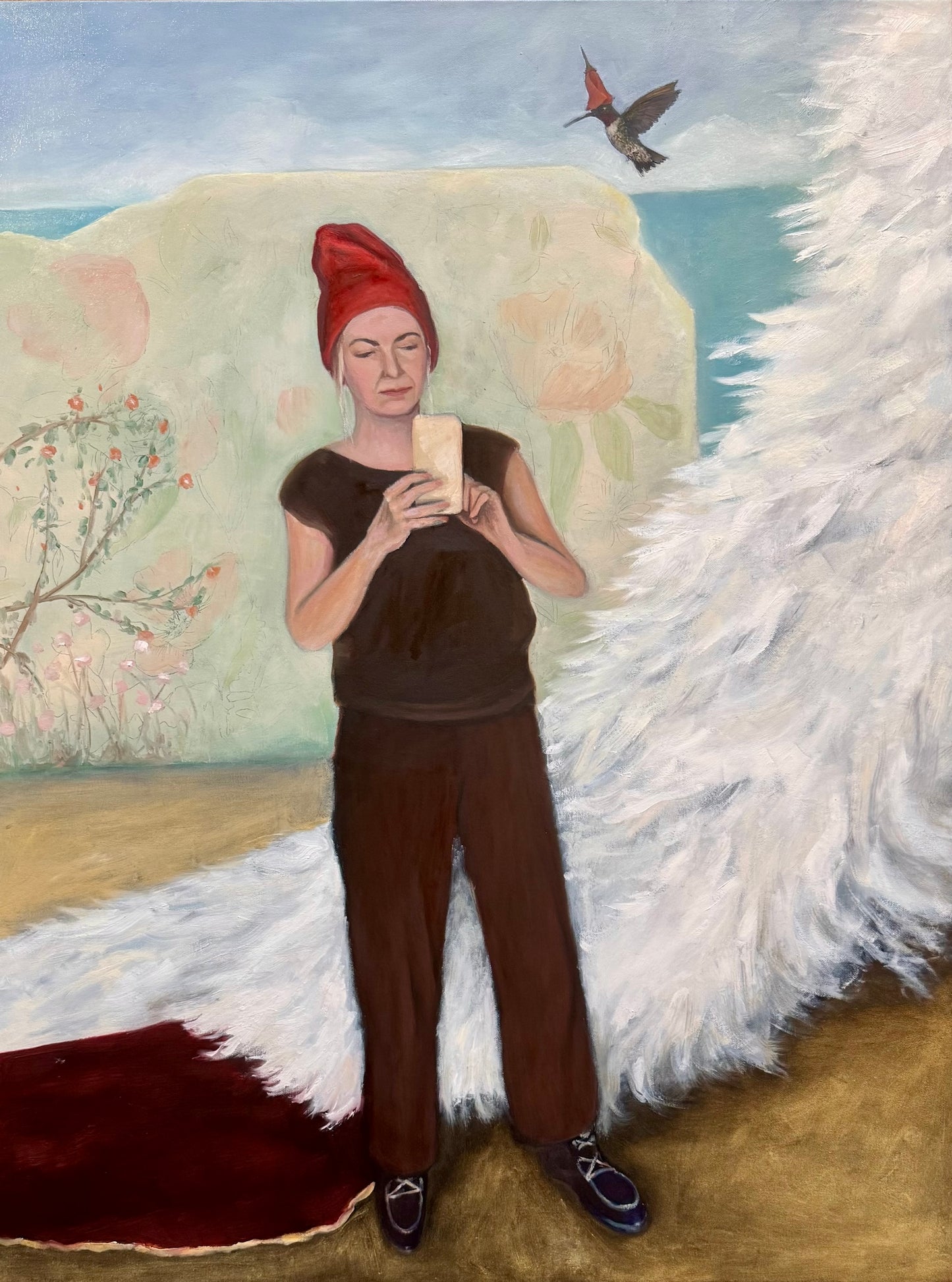 Rusty Arrangement with Cap and Thing with Feathers, Oil on Canvas, 40x30", 2026